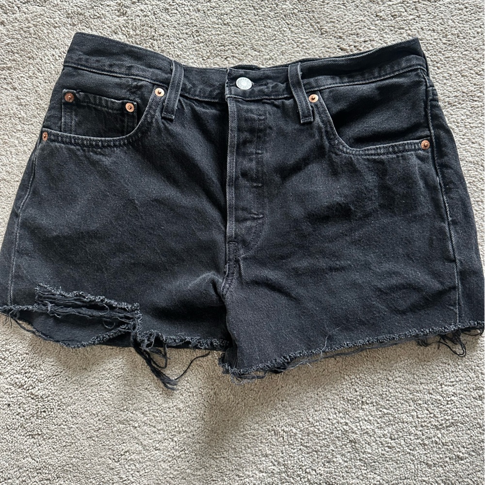 Black Distressed Denim Shorts